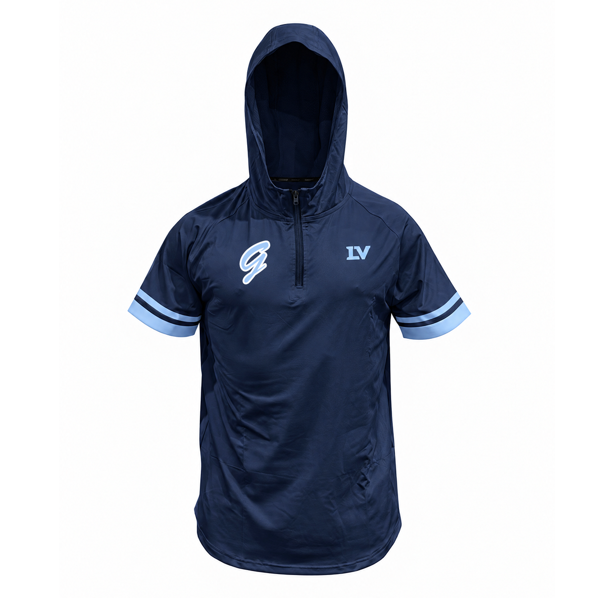 Grays Quarter Zip Short Sleeve Hoodie - Navy